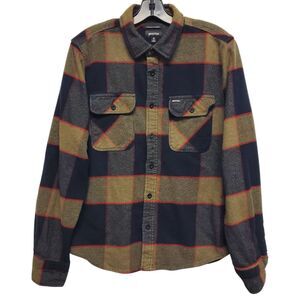 BRIXTON Shirt Mens Small Brown BOWERY Standard Fit Plaid Flannel Pockets Casual